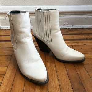 White Western Chelsea Ankle Boots with Block Heel